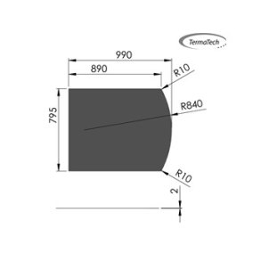 TT sort stålplade 2mm - flad bue 800x1000 mm