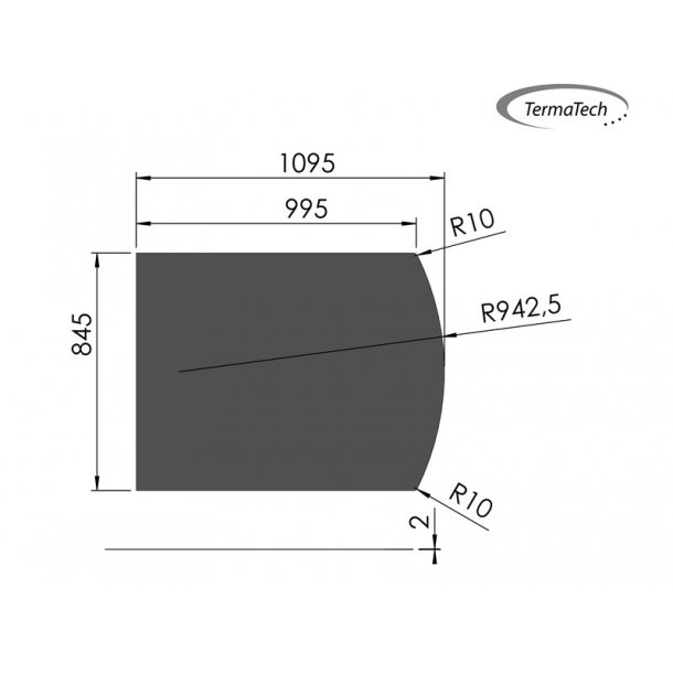 Sort stlplade med flad bue 85x110cm